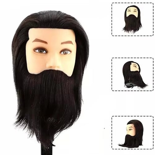 100% Real Hair Male Mannequin Head With Hair Beard Training Head