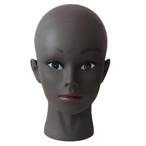 African female bald head model black mannequin head