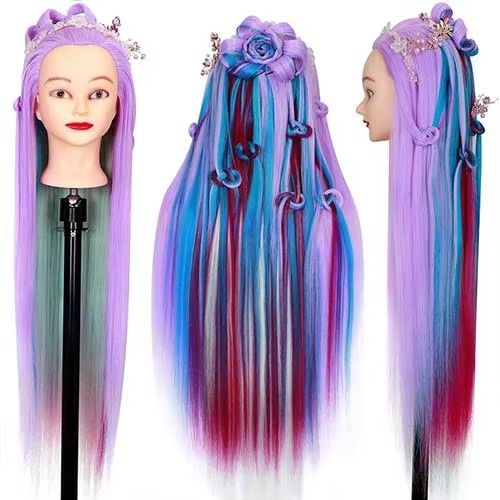 Colorful braided updo wig head mannequin head instructor head