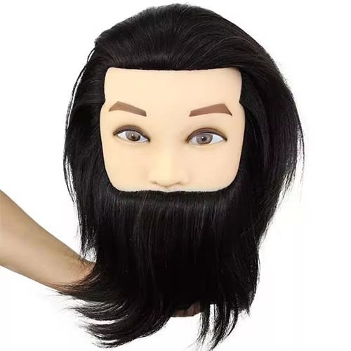 100% Real Hair Male Mannequin Head With Hair Beard Training Head