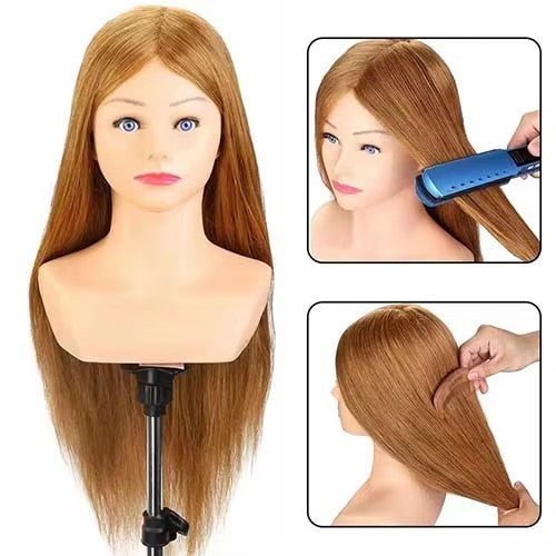 26 inch 90% Real Natural Hair Training Mannequin Head